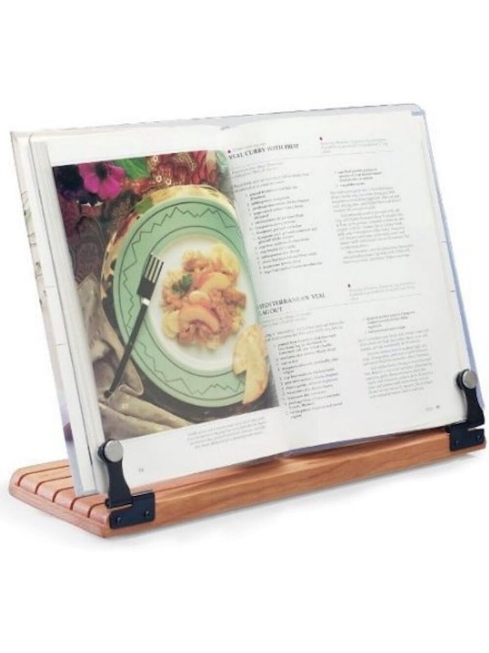 Stylish Large Cookbook Stand - Acrylic Shield & Cherry Wood Base - USA Made